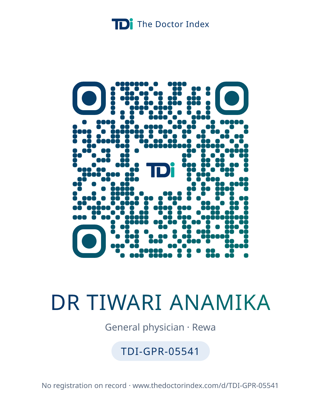 QR card for Dr Tiwari Anamika, TDI-GPR-05541