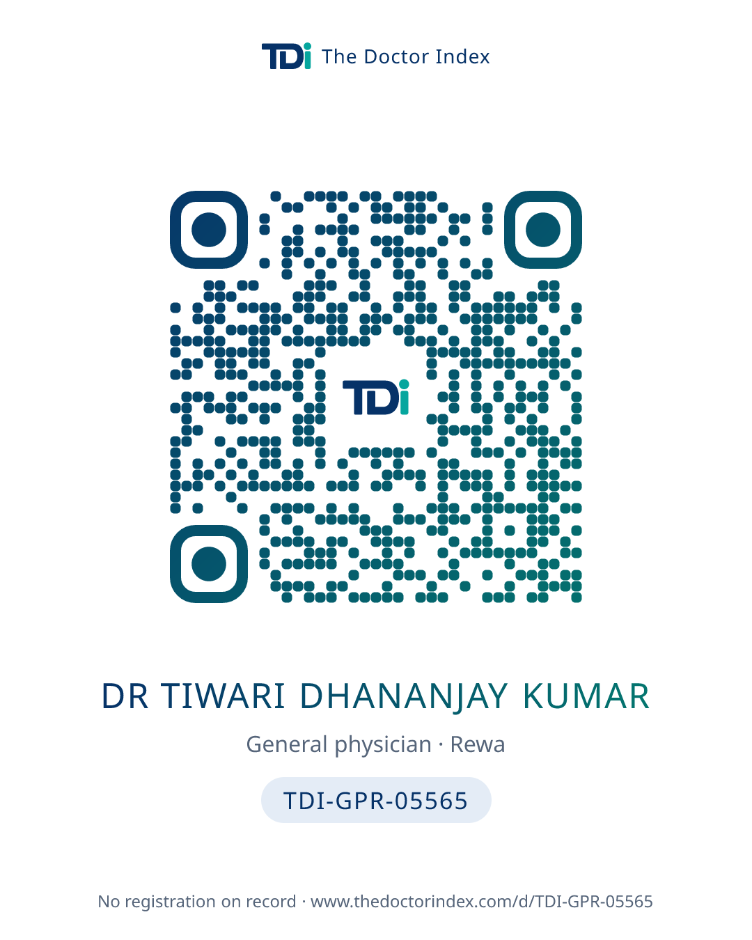 QR card for Dr Tiwari Dhananjay Kumar, TDI-GPR-05565
