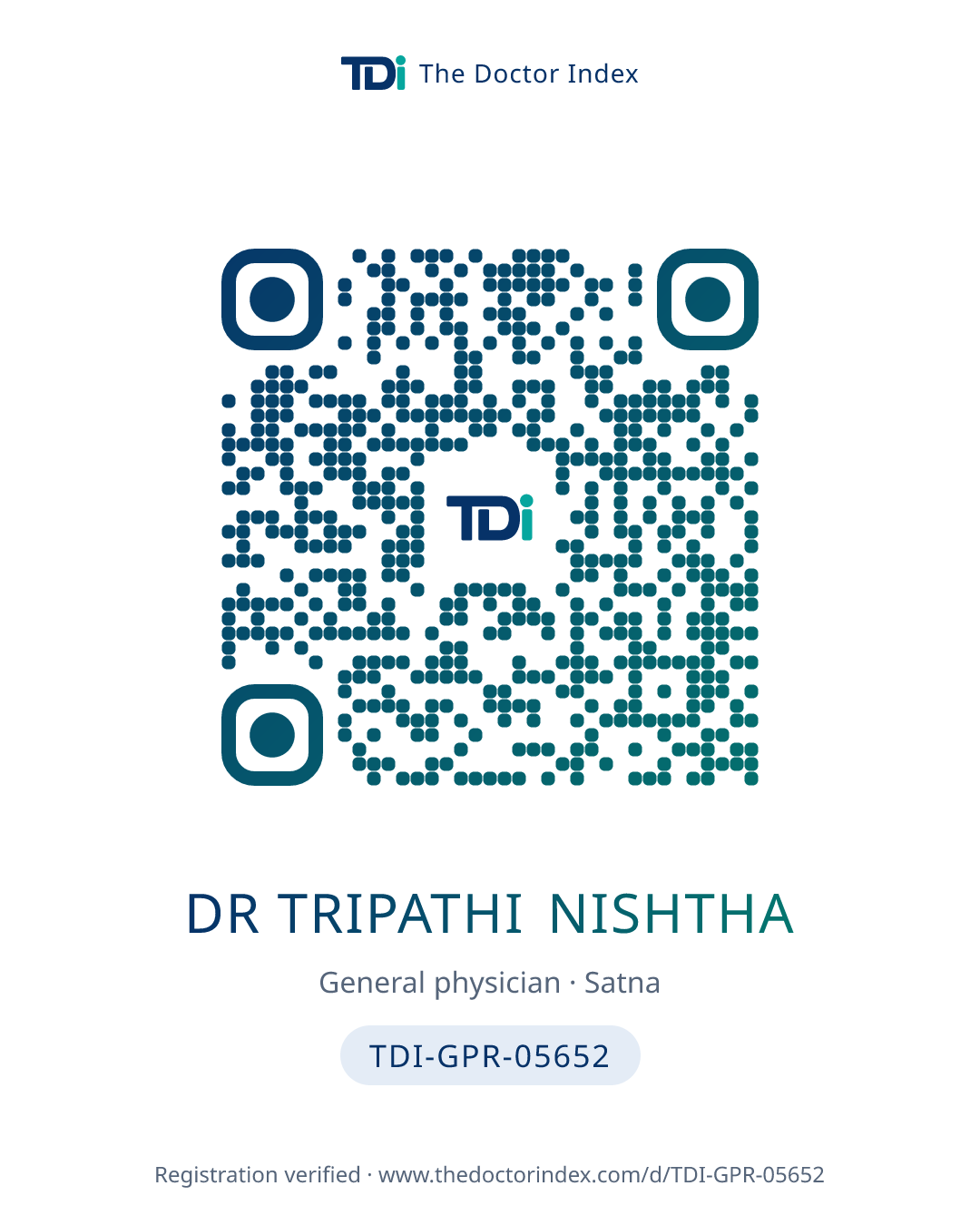 QR card for Dr Tripathi Nishtha, TDI-GPR-05652