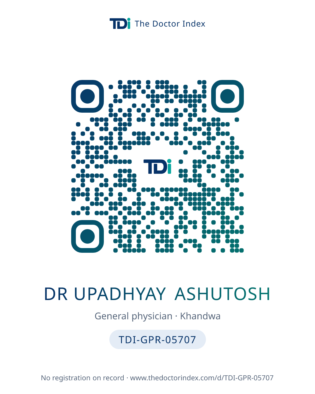 QR card for Dr Upadhyay Ashutosh, TDI-GPR-05707