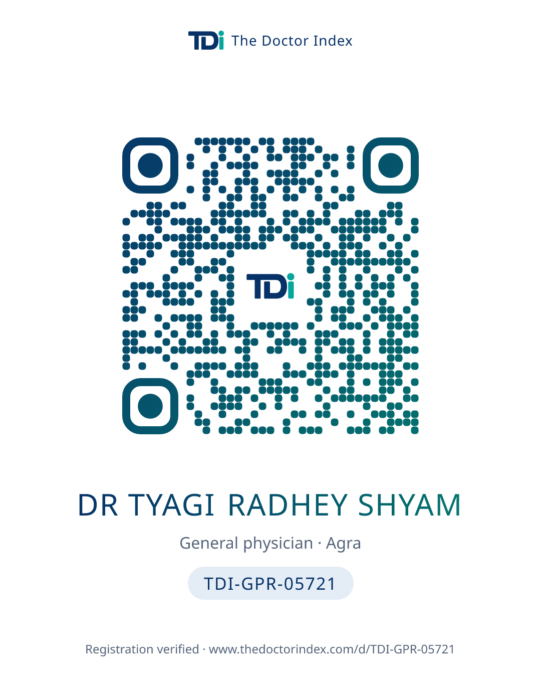 QR card for Dr Tyagi Radhey Shyam, TDI-GPR-05721
