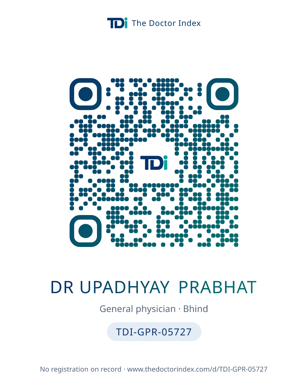 QR card for Dr Upadhyay Prabhat, TDI-GPR-05727
