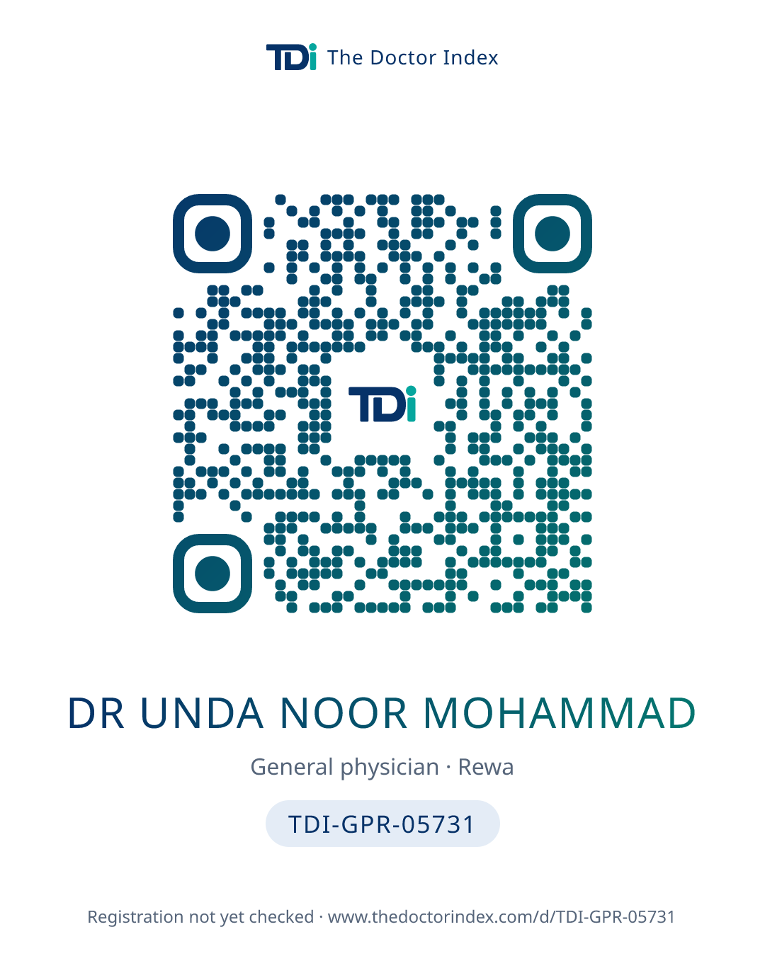 QR card for Dr Unda Noor Mohammad, TDI-GPR-05731
