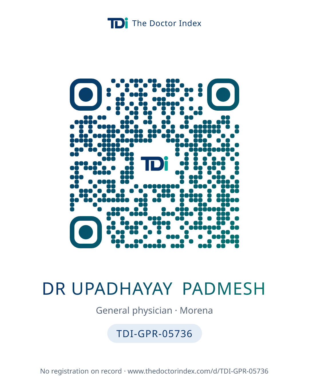 QR card for Dr Upadhayay Padmesh, TDI-GPR-05736