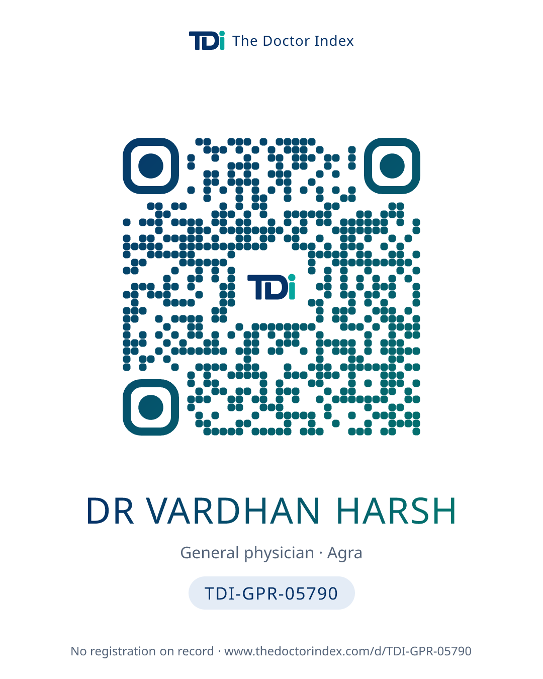 QR card for Dr Vardhan Harsh, TDI-GPR-05790