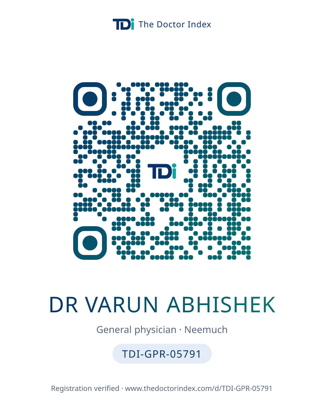 QR card for Dr Varun Abhishek, TDI-GPR-05791