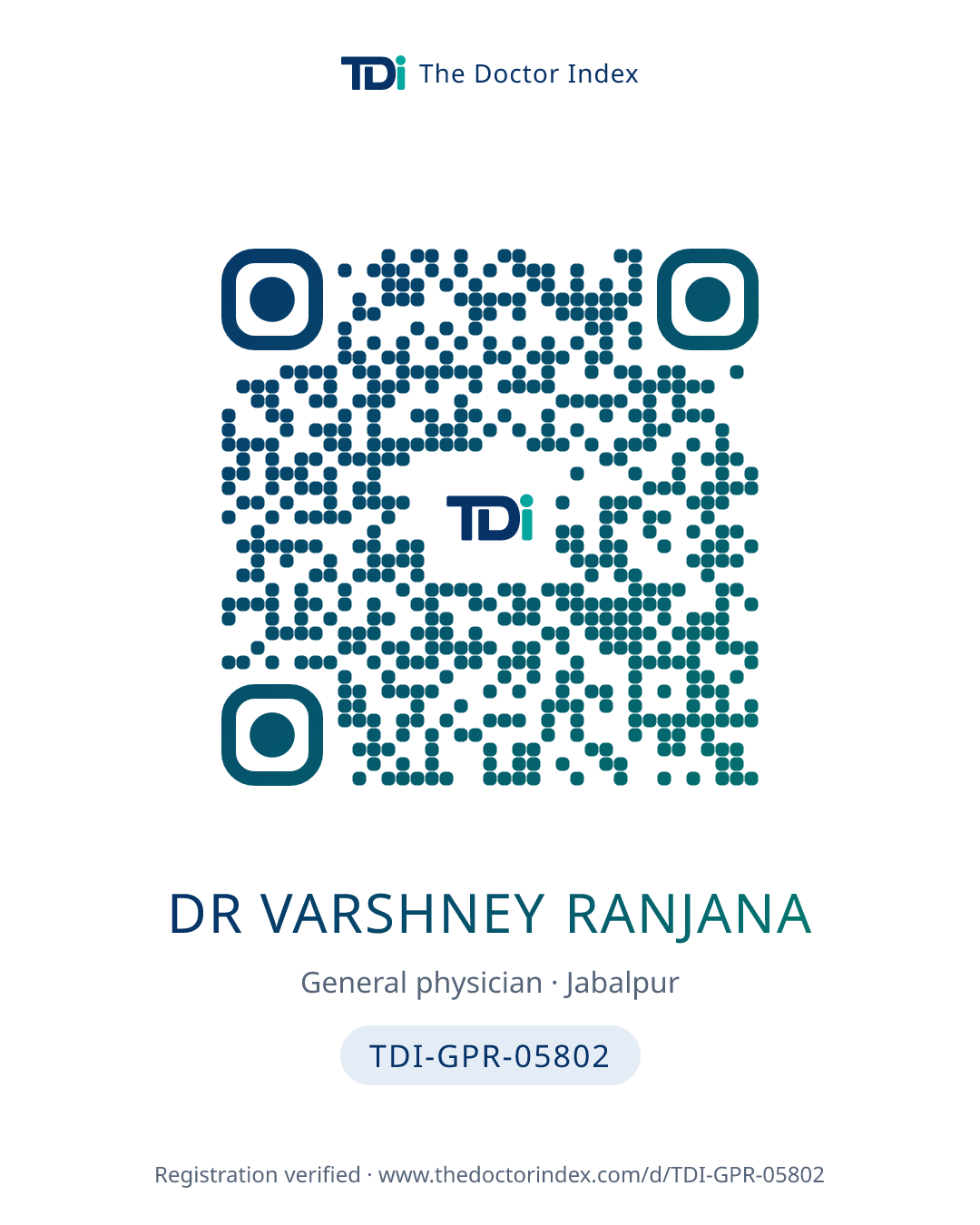 QR card for Dr Varshney Ranjana, TDI-GPR-05802