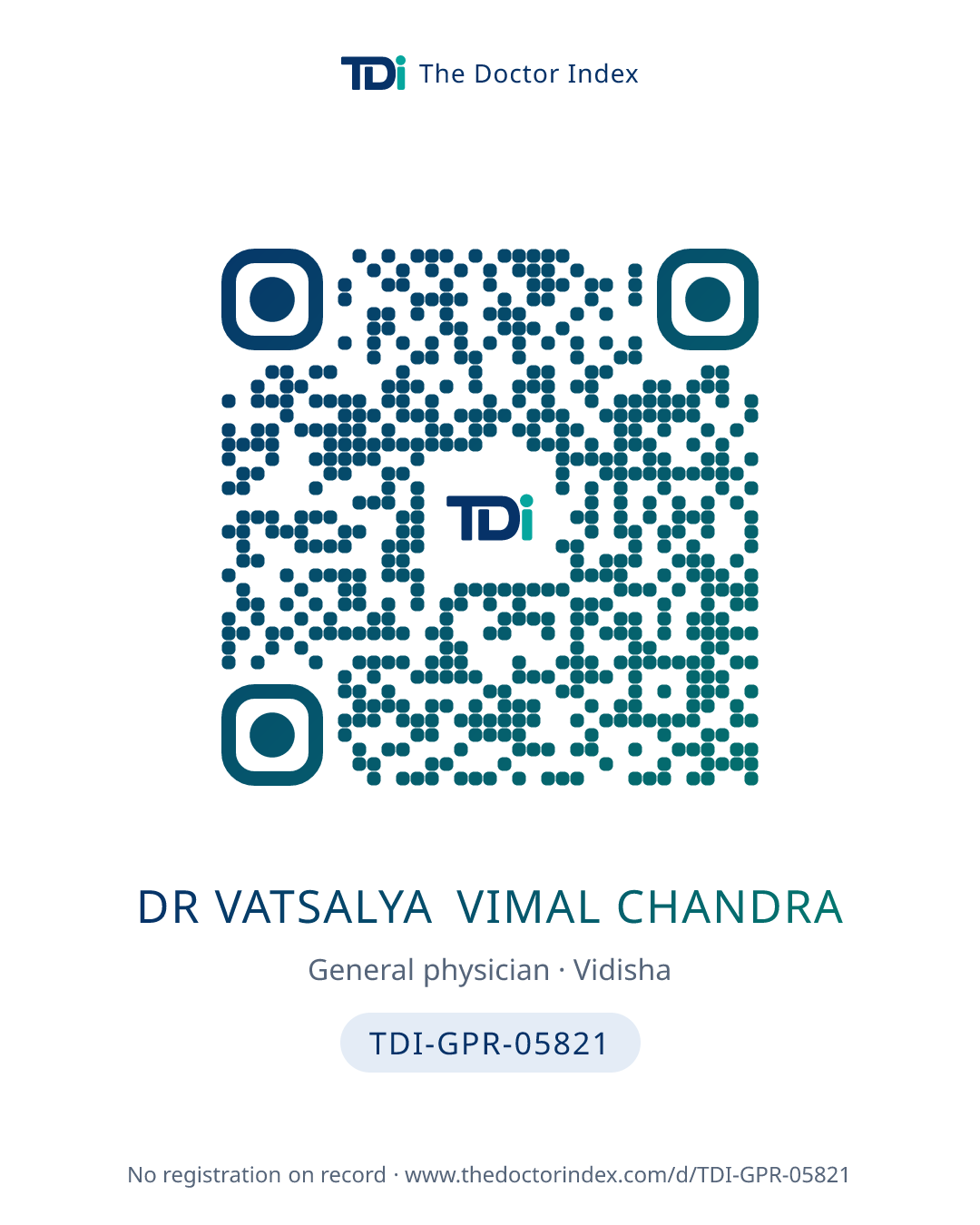 QR card for Dr Vatsalya Vimal Chandra, TDI-GPR-05821