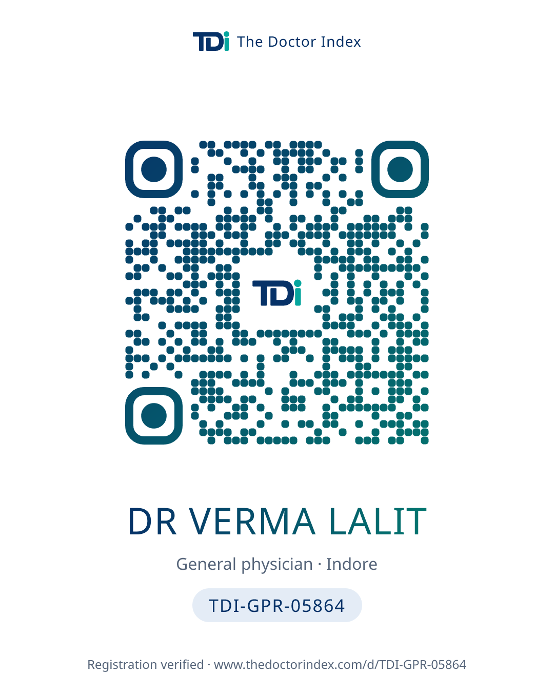 QR card for Dr Verma Lalit, TDI-GPR-05864