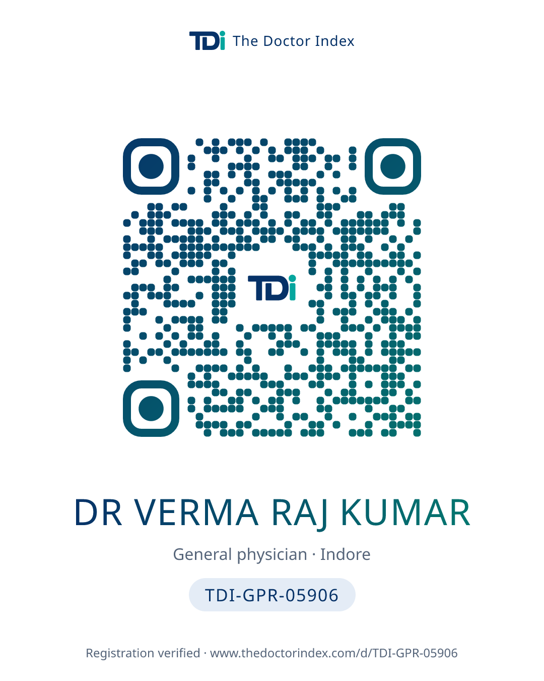QR card for Dr Verma Raj Kumar, TDI-GPR-05906
