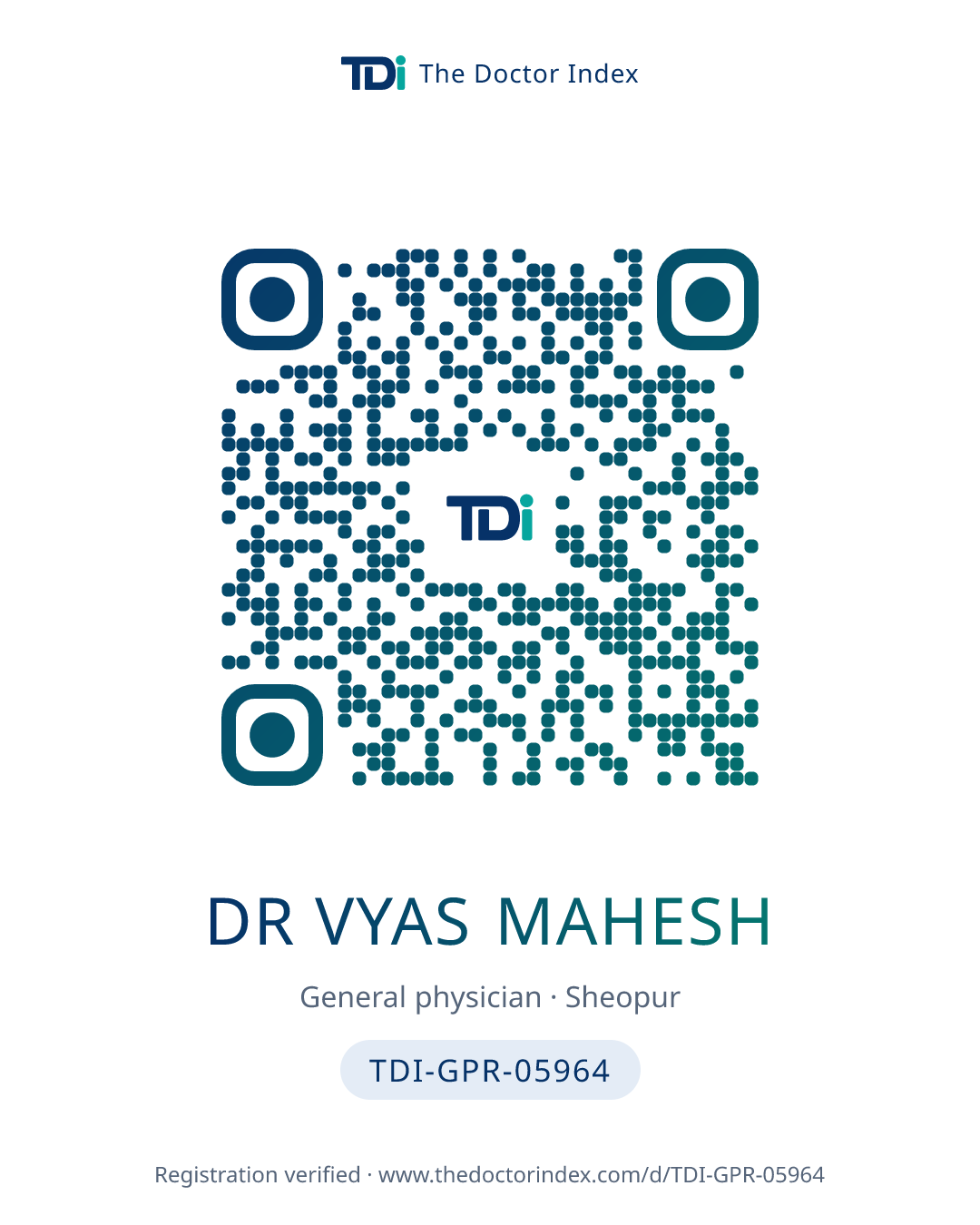 QR card for Dr Vyas Mahesh, TDI-GPR-05964
