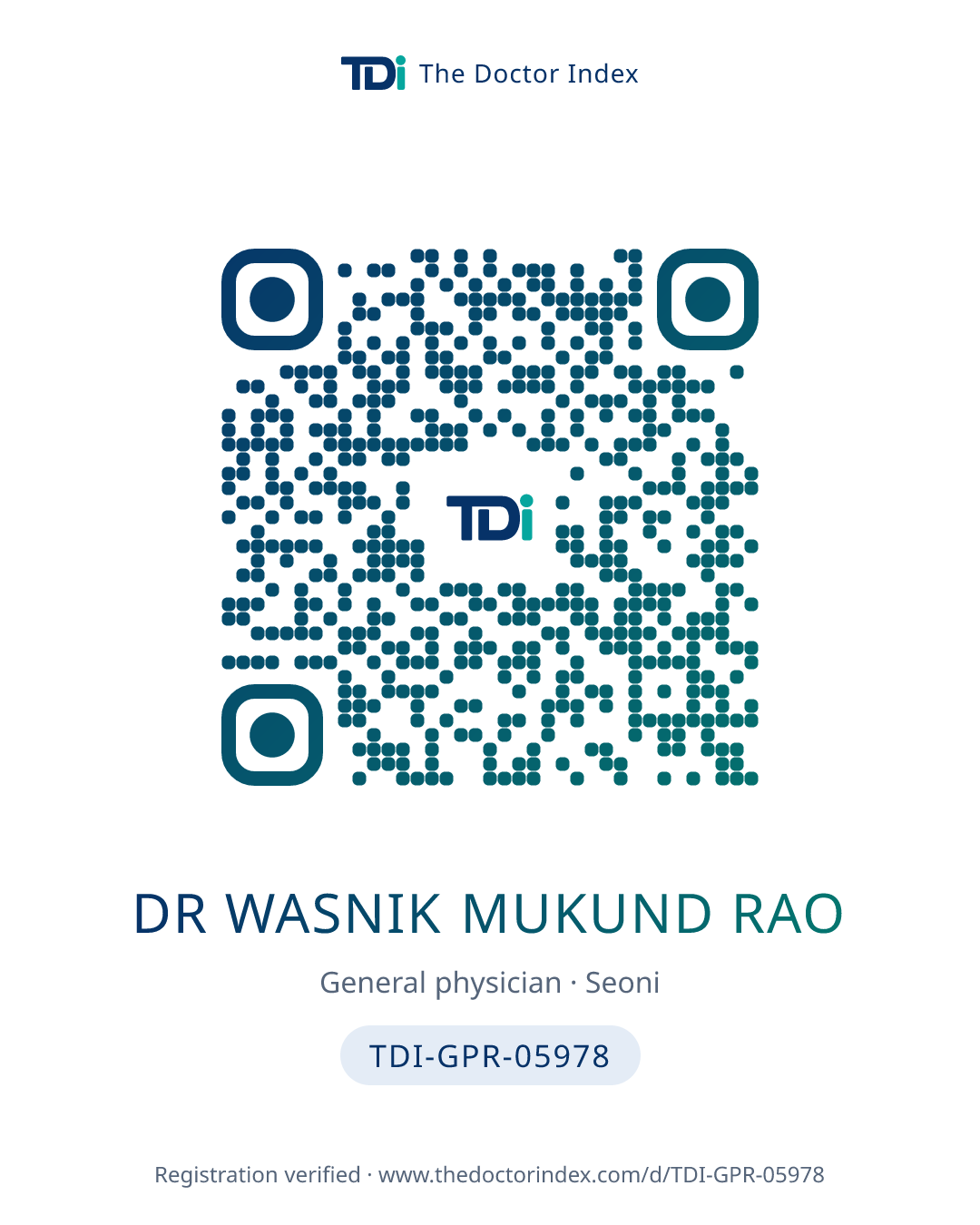 QR card for Dr Wasnik Mukund Rao, TDI-GPR-05978