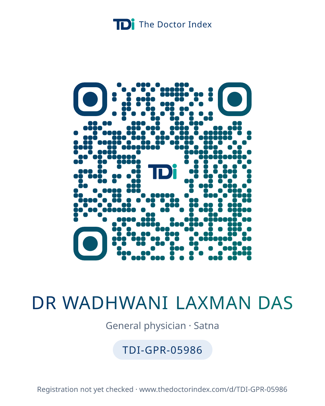 QR card for Dr Wadhwani Laxman Das, TDI-GPR-05986