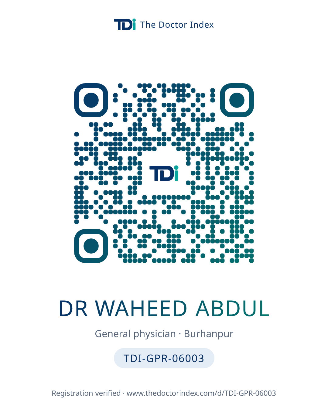 QR card for Dr Waheed Abdul, TDI-GPR-06003