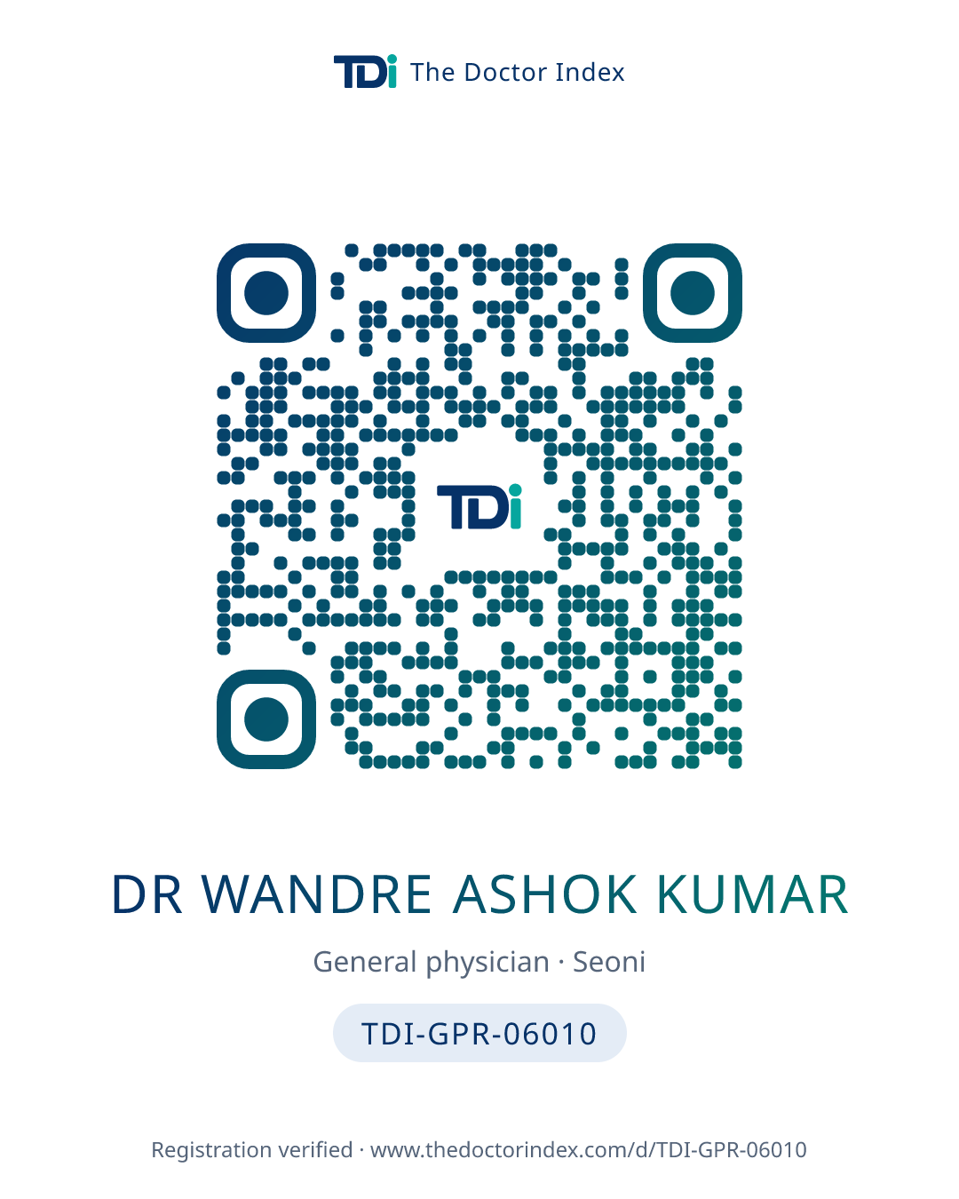 QR card for Dr Wandre Ashok Kumar, TDI-GPR-06010