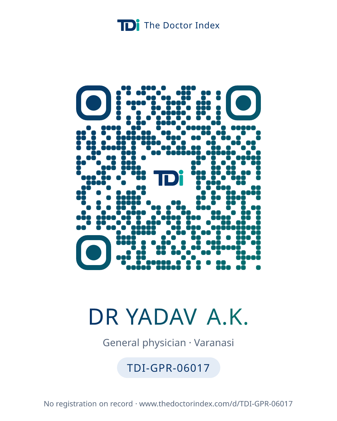 QR card for Dr Yadav A.K., TDI-GPR-06017