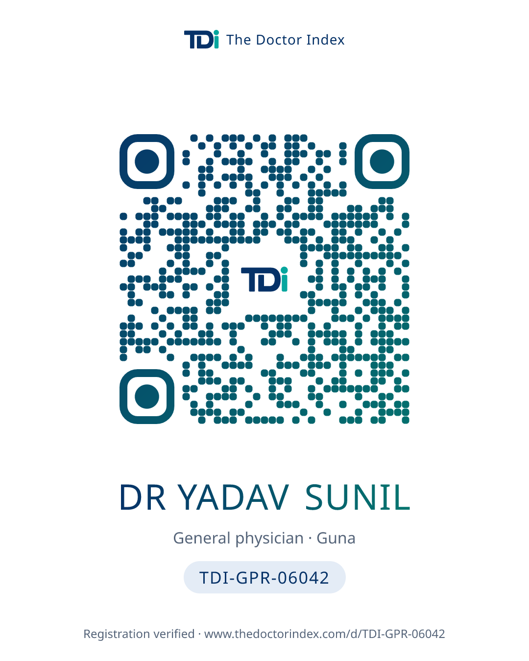 QR card for Dr Yadav Sunil, TDI-GPR-06042