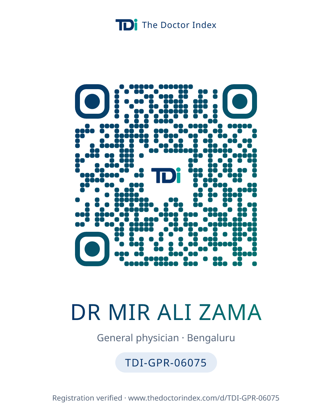QR card for Dr Mir Ali Zama, TDI-GPR-06075