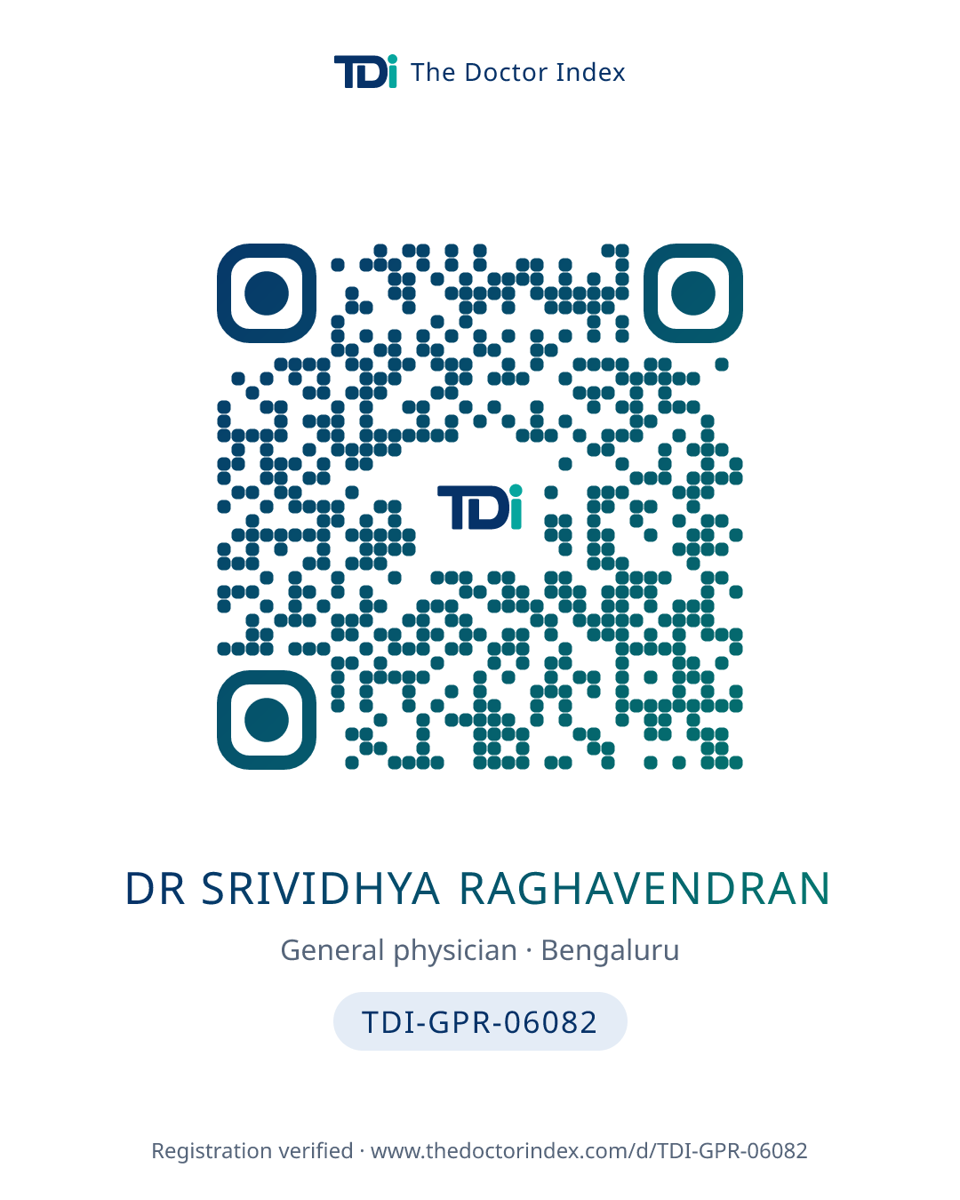 QR card for Dr Srividhya Raghavendran, TDI-GPR-06082
