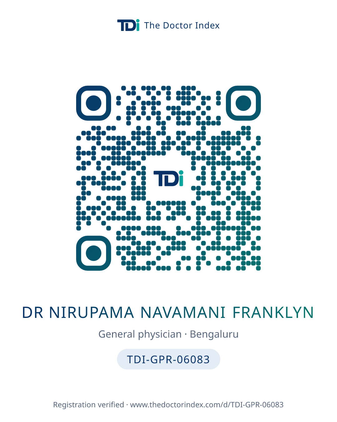 QR card for Dr Nirupama Navamani Franklyn, TDI-GPR-06083