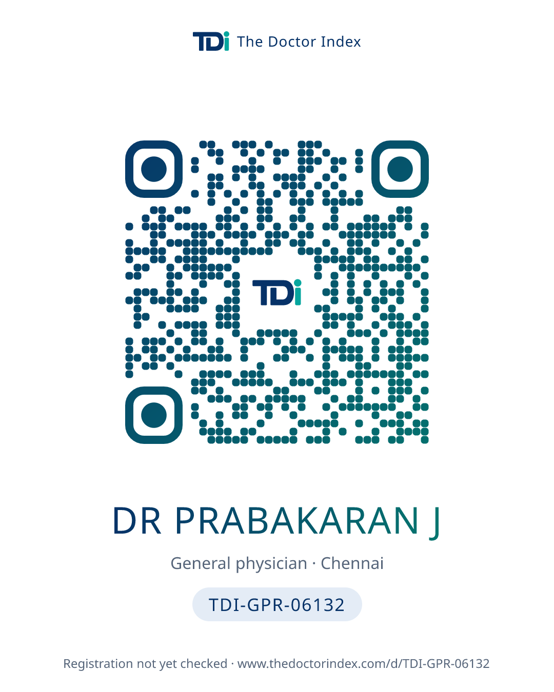 QR card for Dr Prabakaran J, TDI-GPR-06132
