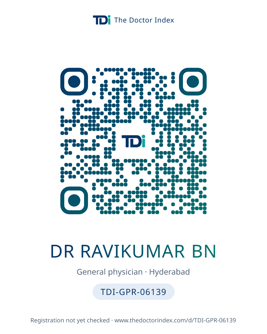 QR card for Dr Ravikumar Bn, TDI-GPR-06139