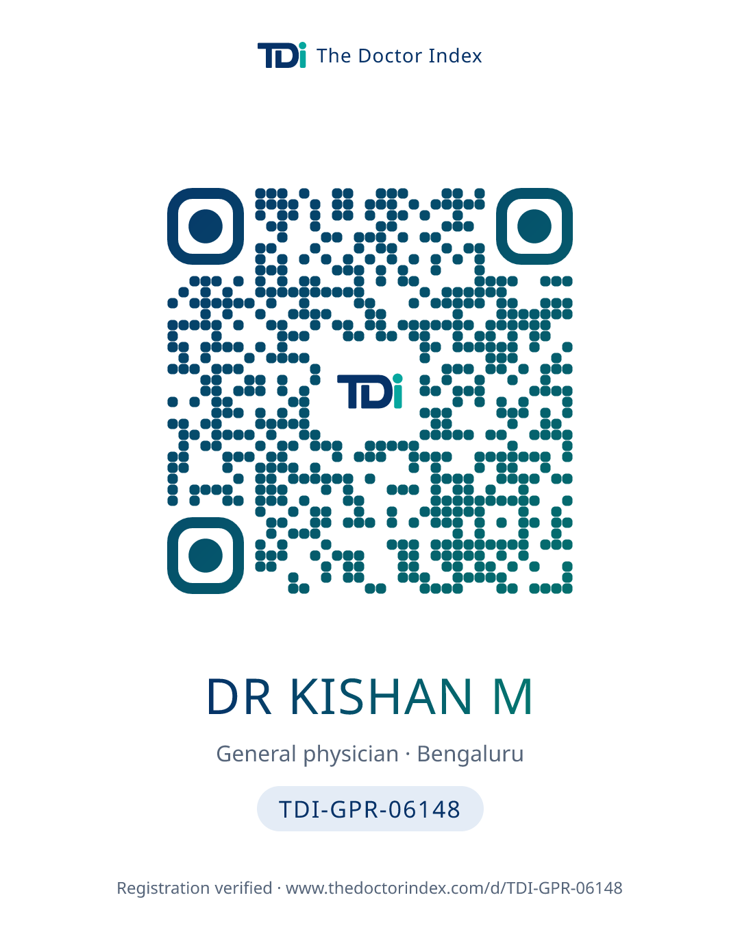 QR card for Dr kishan M, TDI-GPR-06148