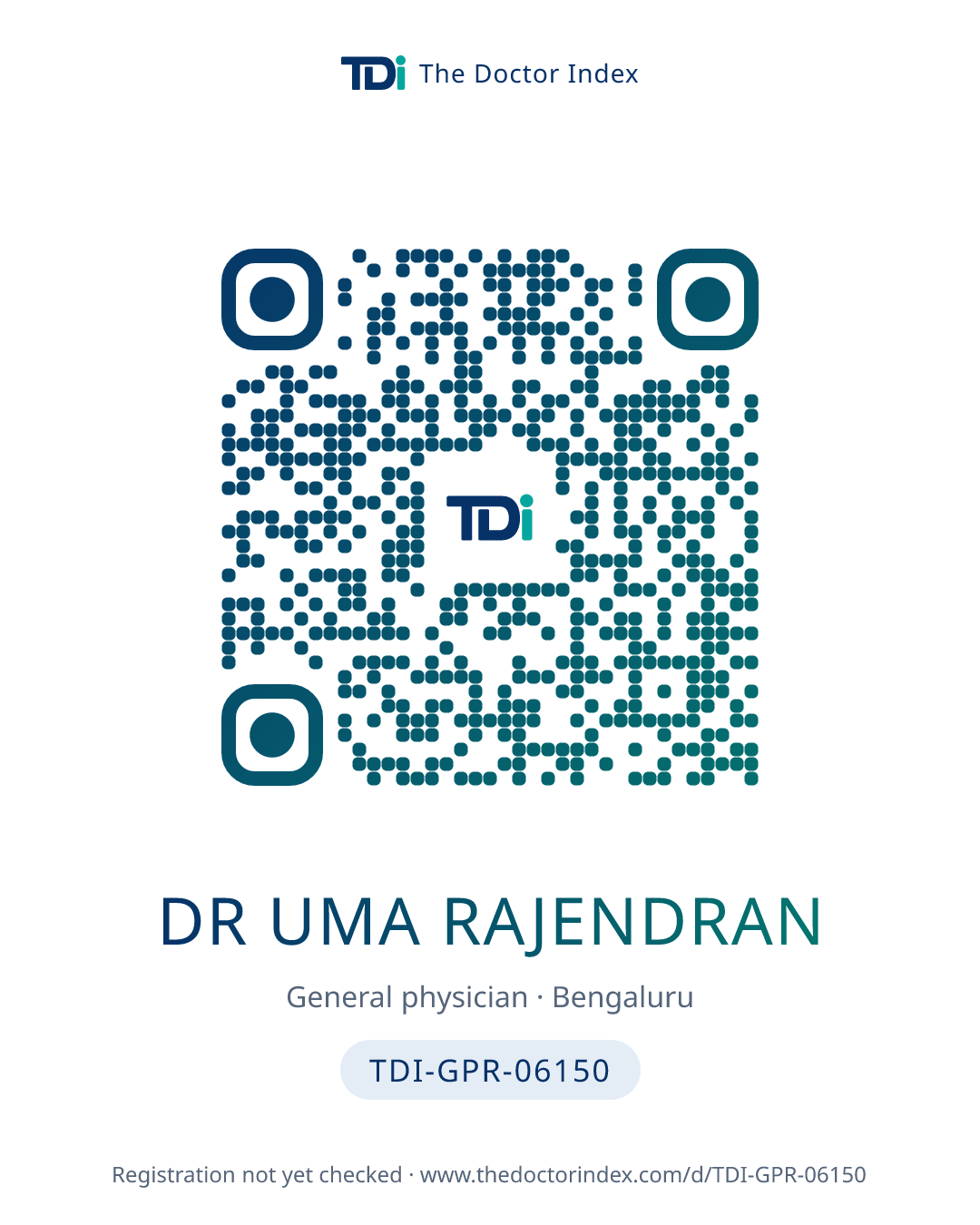 QR card for Dr Uma Rajendran, TDI-GPR-06150