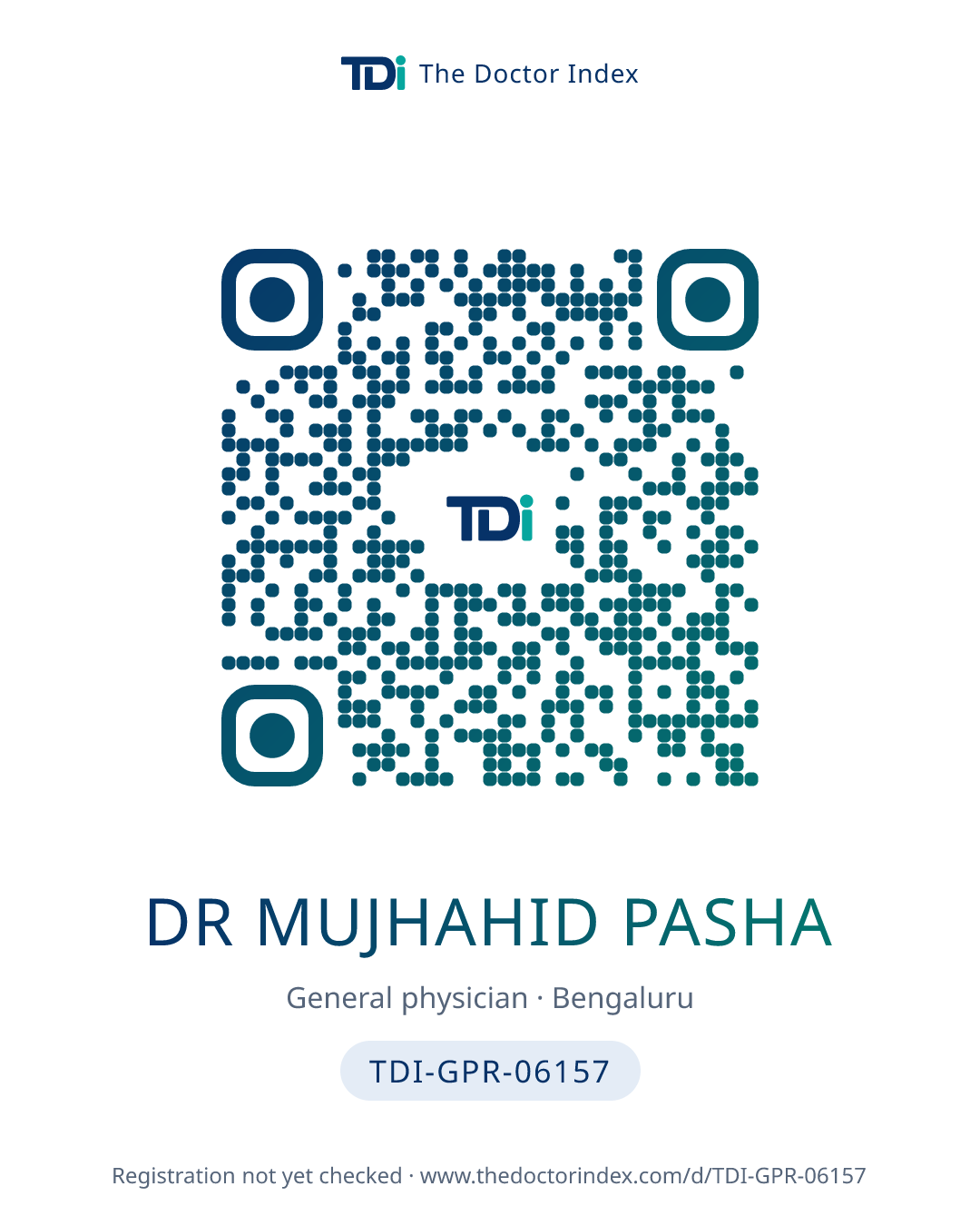 QR card for Dr Mujhahid Pasha, TDI-GPR-06157
