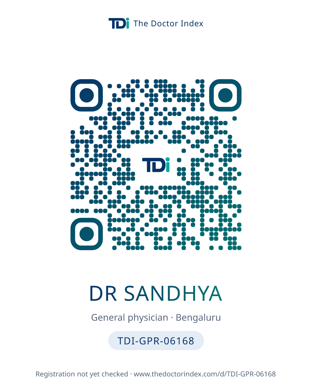 QR card for Dr Sandhya, TDI-GPR-06168