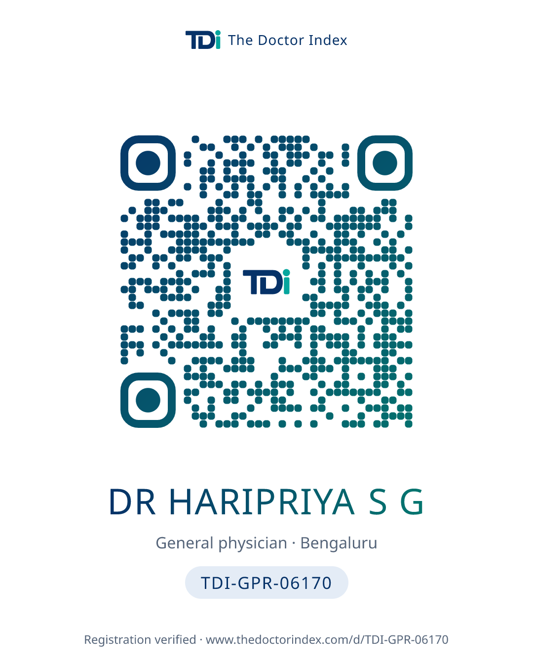 QR card for Dr Haripriya S G, TDI-GPR-06170