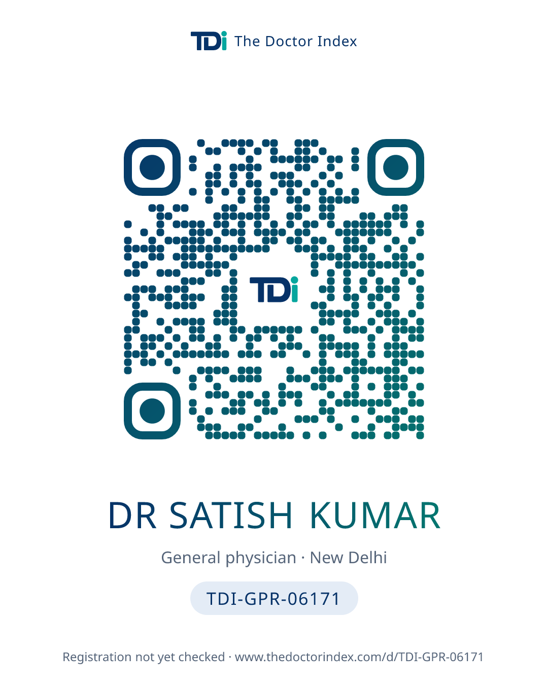 QR card for Dr Satish Kumar, TDI-GPR-06171