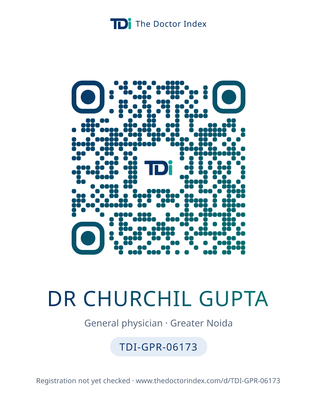 QR card for Dr Churchil Gupta, TDI-GPR-06173