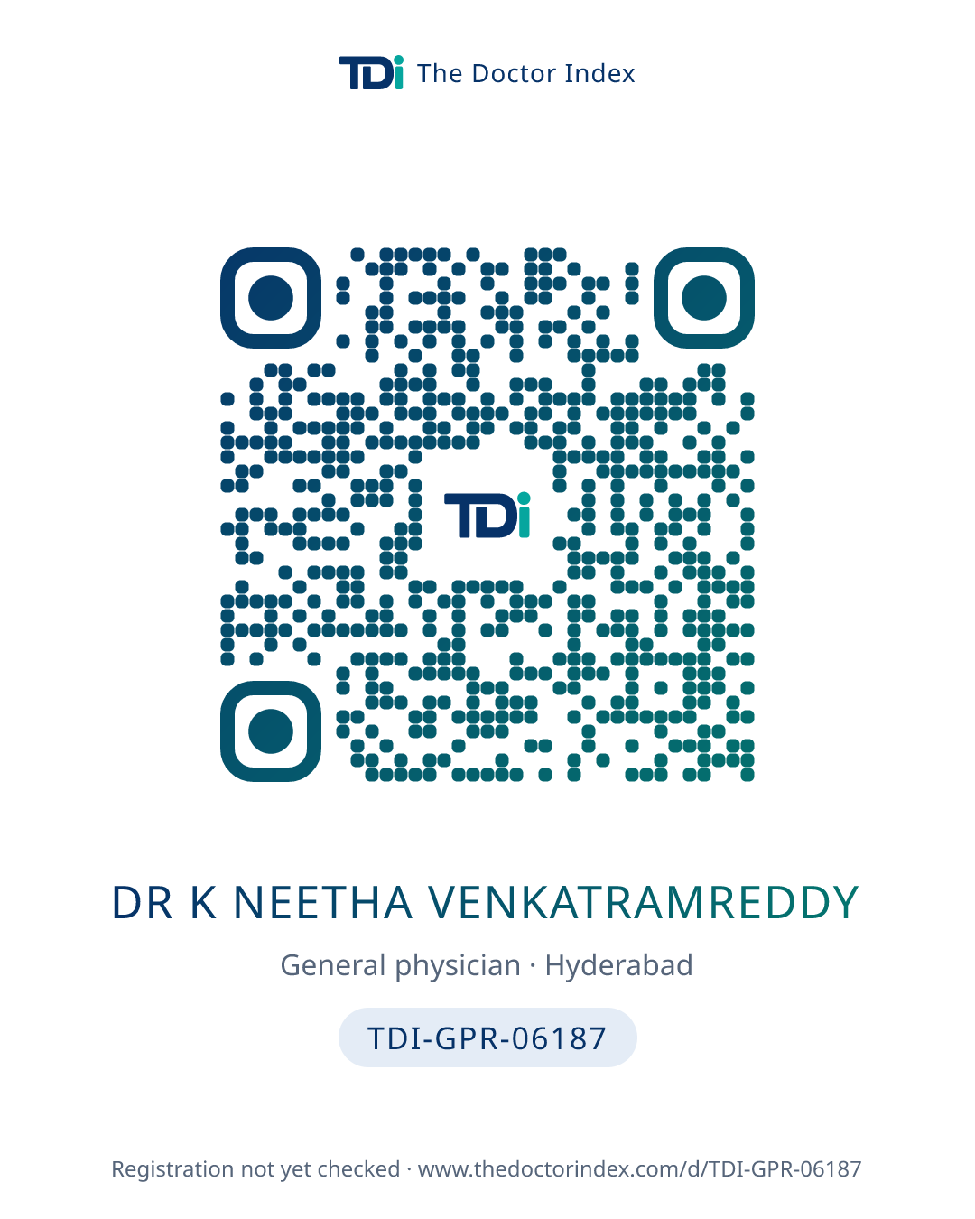 QR card for Dr K Neetha Venkatramreddy, TDI-GPR-06187