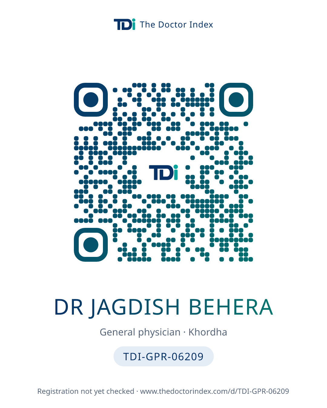 QR card for Dr Jagdish Behera, TDI-GPR-06209