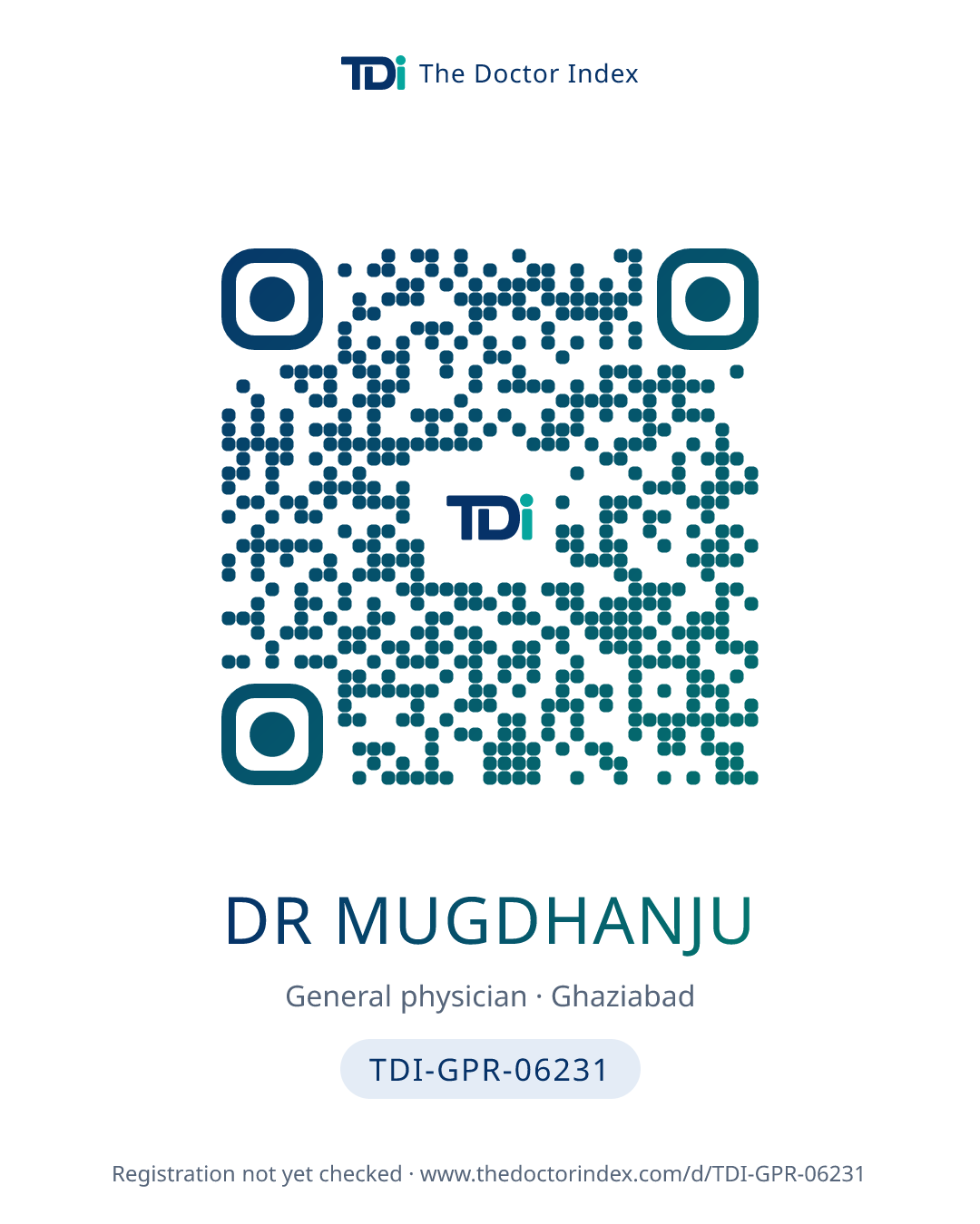 QR card for Dr Mugdhanju, TDI-GPR-06231