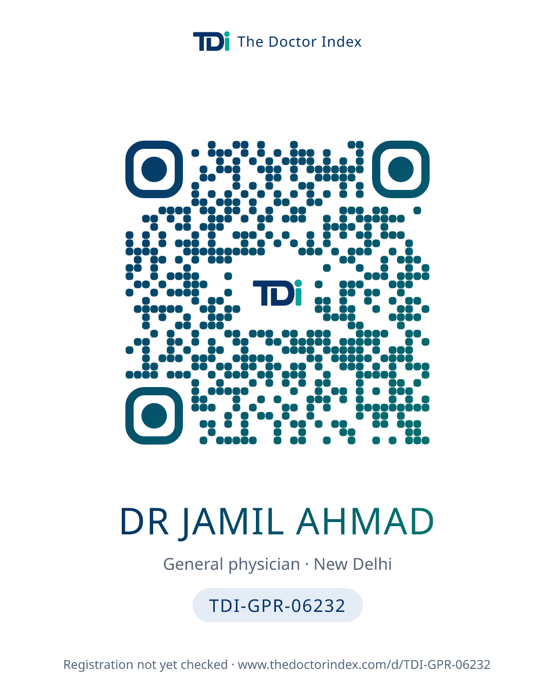 QR card for Dr Jamil Ahmad, TDI-GPR-06232