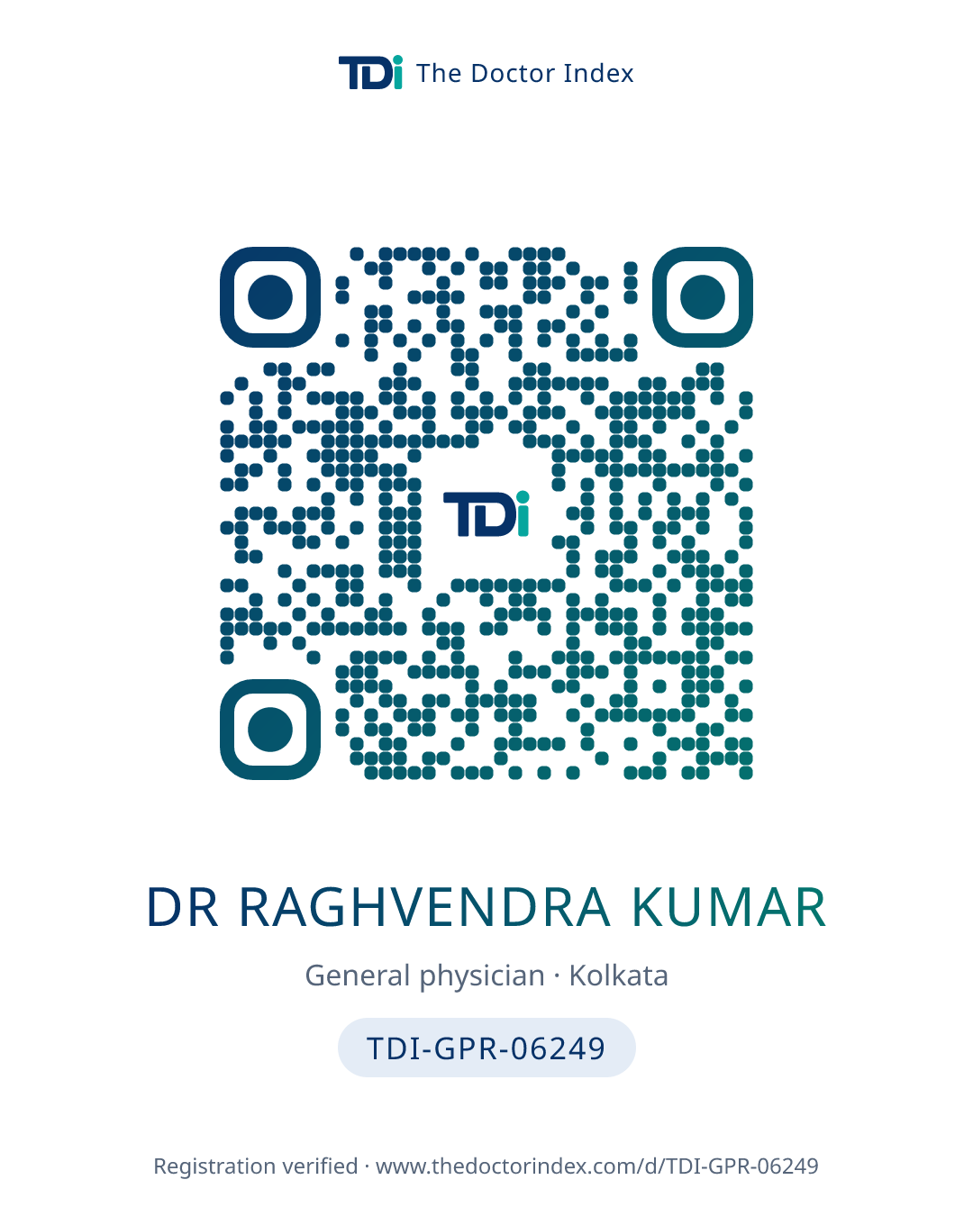 QR card for Dr Raghvendra Kumar, TDI-GPR-06249