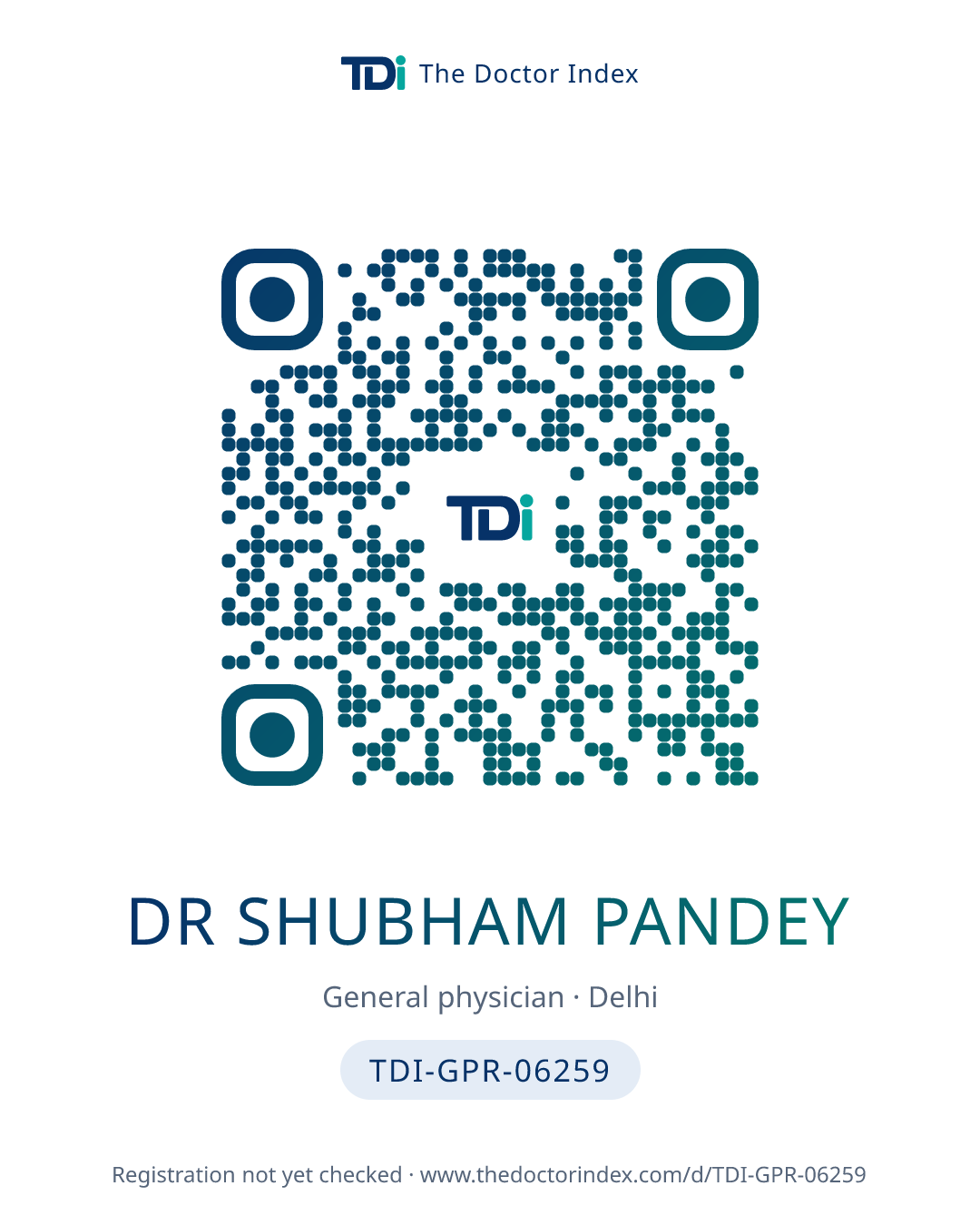 QR card for Dr Shubham Pandey, TDI-GPR-06259