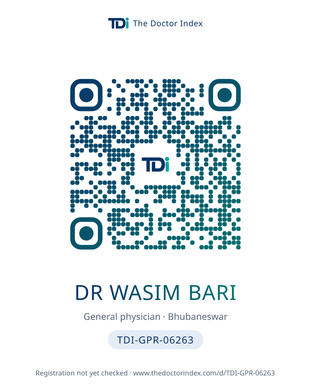 QR card for Dr Wasim Bari, TDI-GPR-06263