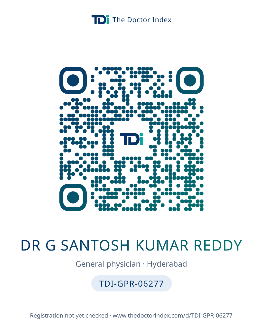 QR card for Dr G Santosh Kumar Reddy, TDI-GPR-06277