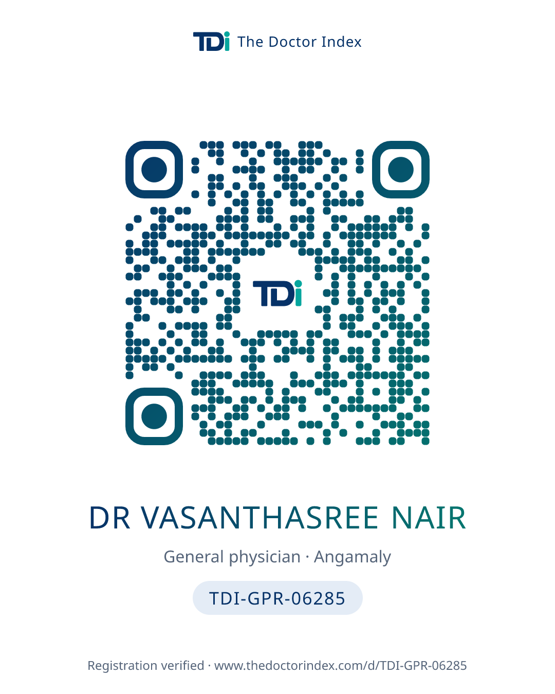 QR card for Dr Vasanthasree Nair, TDI-GPR-06285
