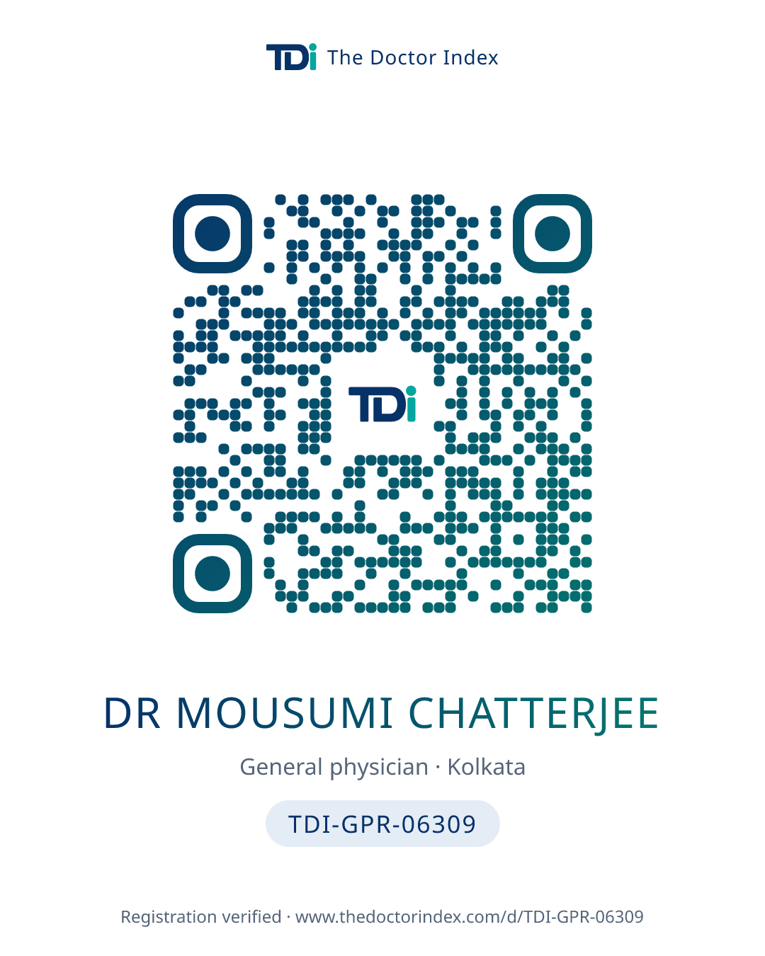 QR card for Dr Mousumi Chatterjee, TDI-GPR-06309
