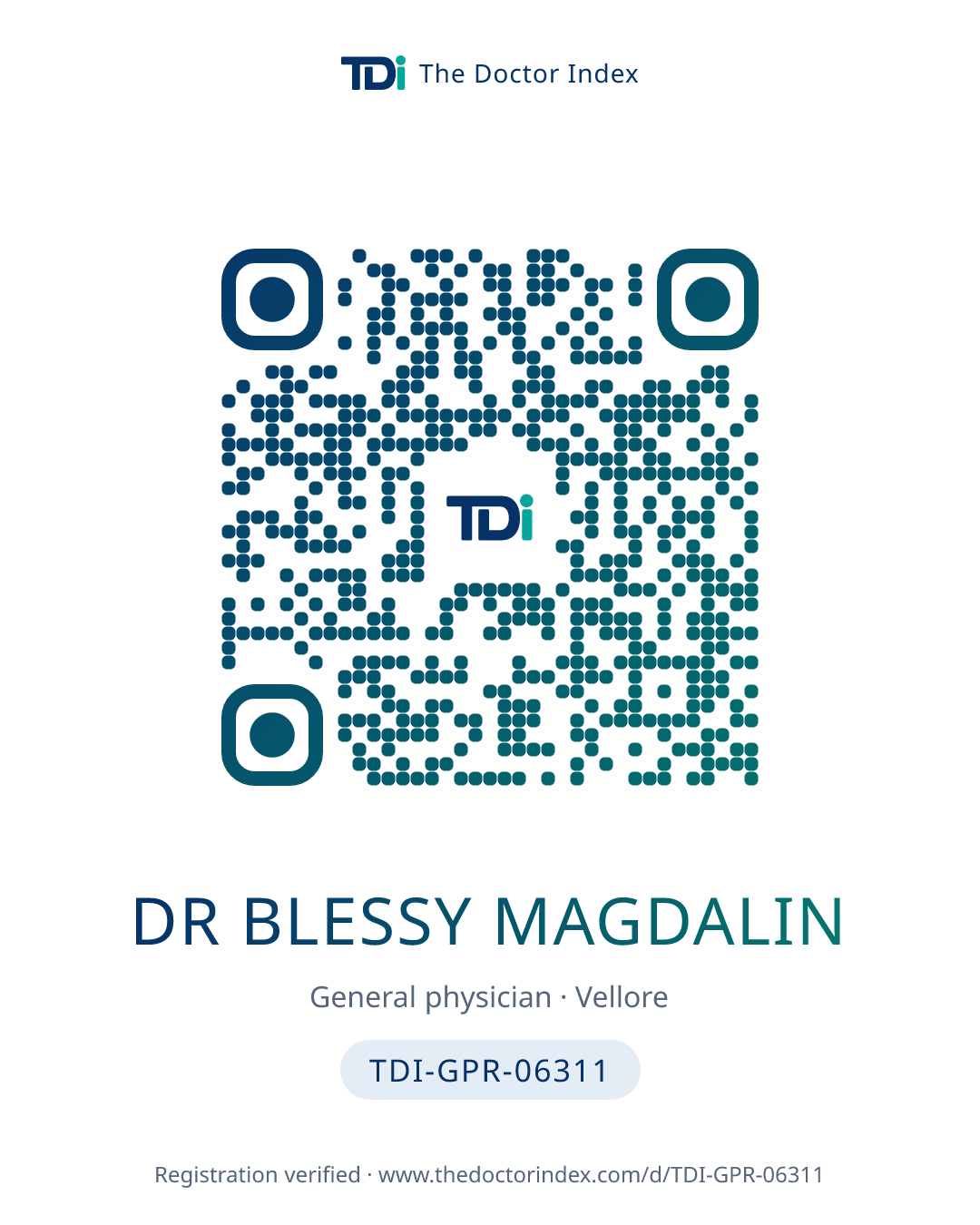 QR card for Dr Blessy Magdalin, TDI-GPR-06311