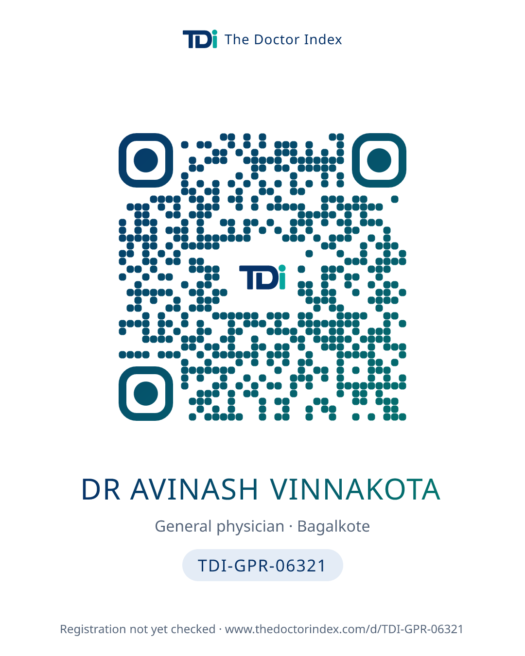 QR card for Dr Avinash Vinnakota, TDI-GPR-06321
