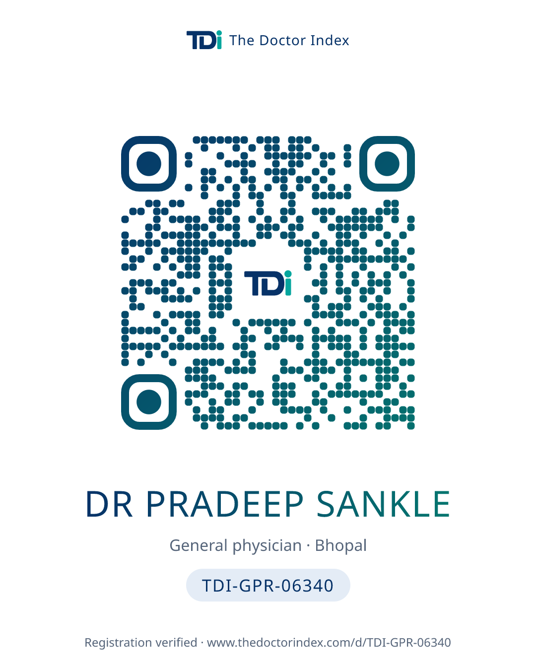 QR card for Dr Pradeep Sankle, TDI-GPR-06340