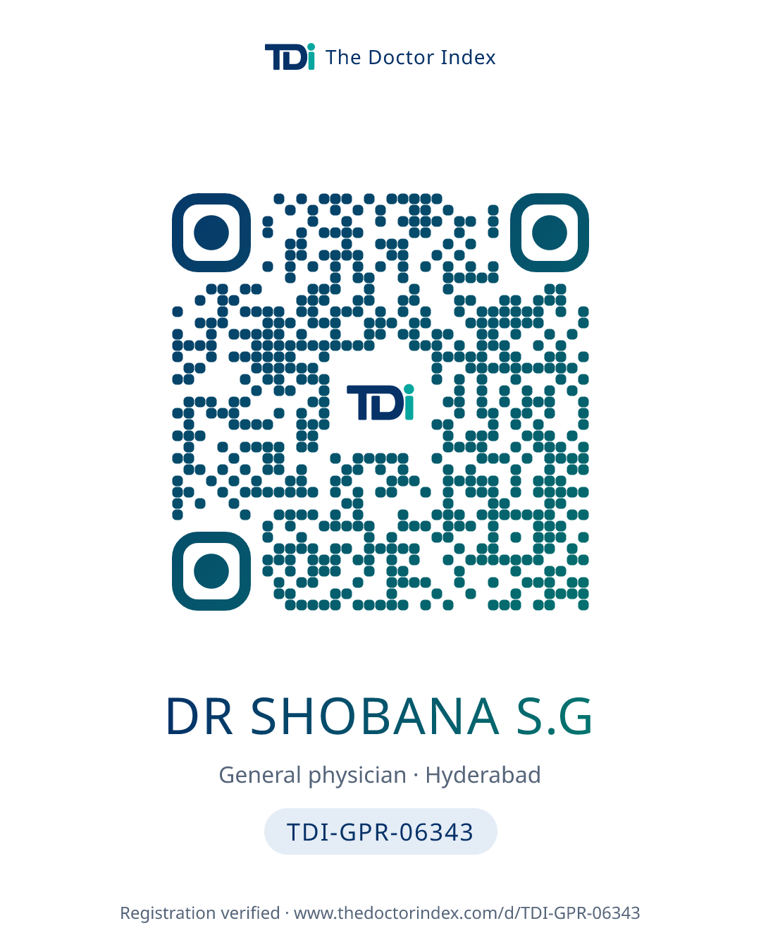 QR card for Dr Shobana S.g, TDI-GPR-06343