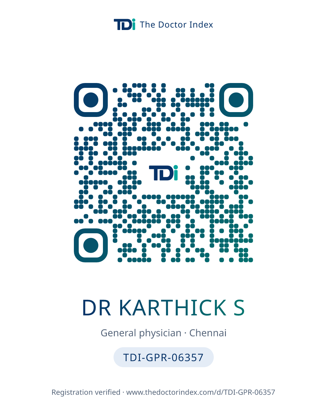 QR card for Dr Karthick S, TDI-GPR-06357