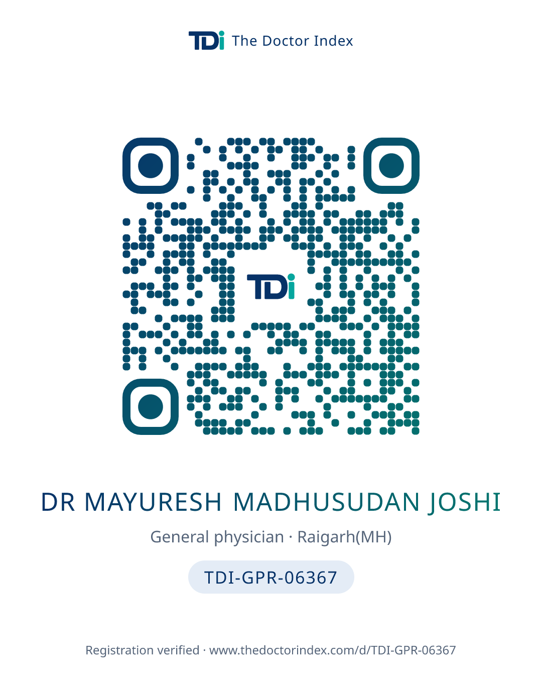 QR card for Dr Mayuresh Madhusudan Joshi, TDI-GPR-06367