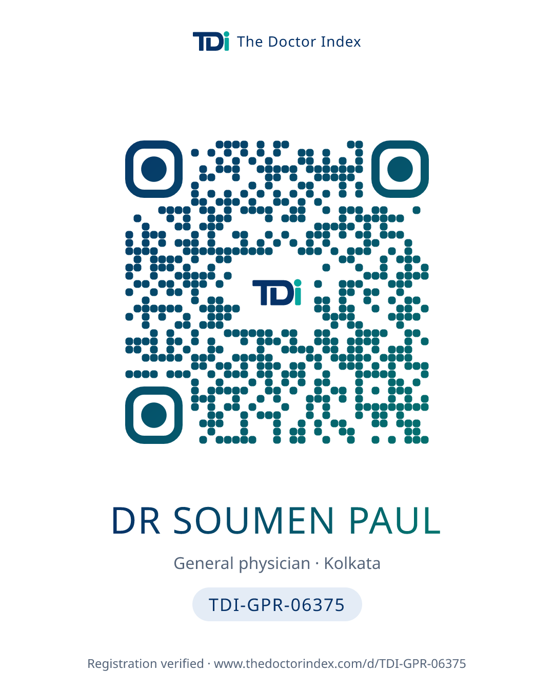 QR card for Dr Soumen Paul, TDI-GPR-06375